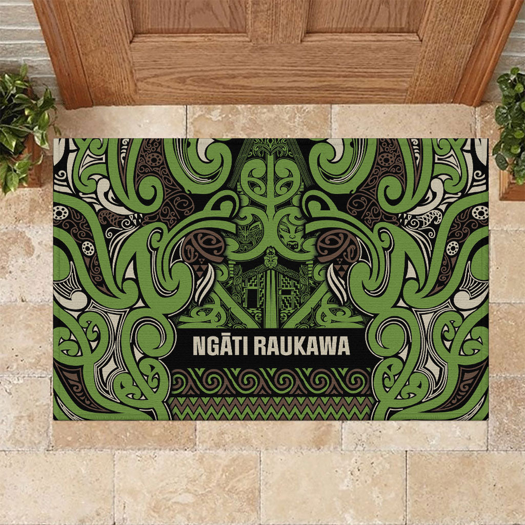 Aotearoa Iwi Ngati Raukawa Rubber Doormat Maori Wharenui House Tribal Pattern LT9 Olive green - Polynesian Pride