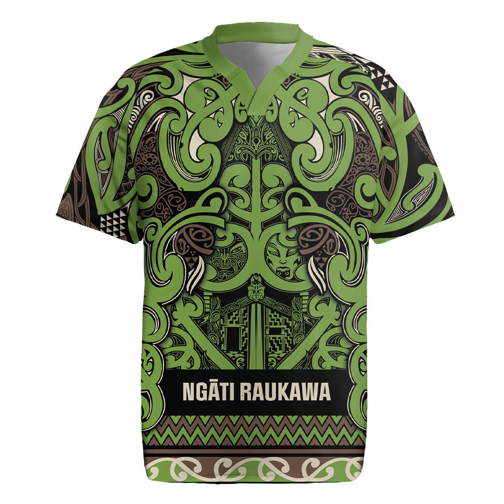 Aotearoa Iwi Ngati Raukawa Rugby Jersey Maori Wharenui House Tribal Pattern LT9 Olive green - Polynesian Pride