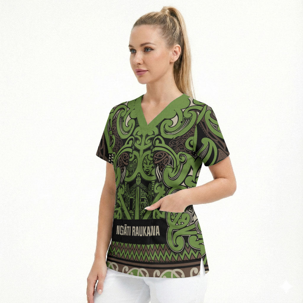 Aotearoa Iwi Ngati Raukawa Scrub Top Maori Wharenui House Tribal Pattern LT9 - Polynesian Pride