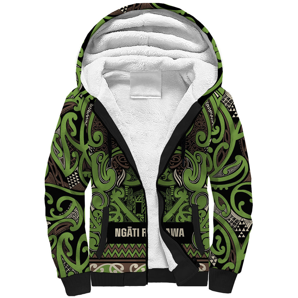 Aotearoa Iwi Ngati Raukawa Sherpa Hoodie Maori Wharenui House Tribal Pattern LT9 Unisex Olive green - Polynesian Pride