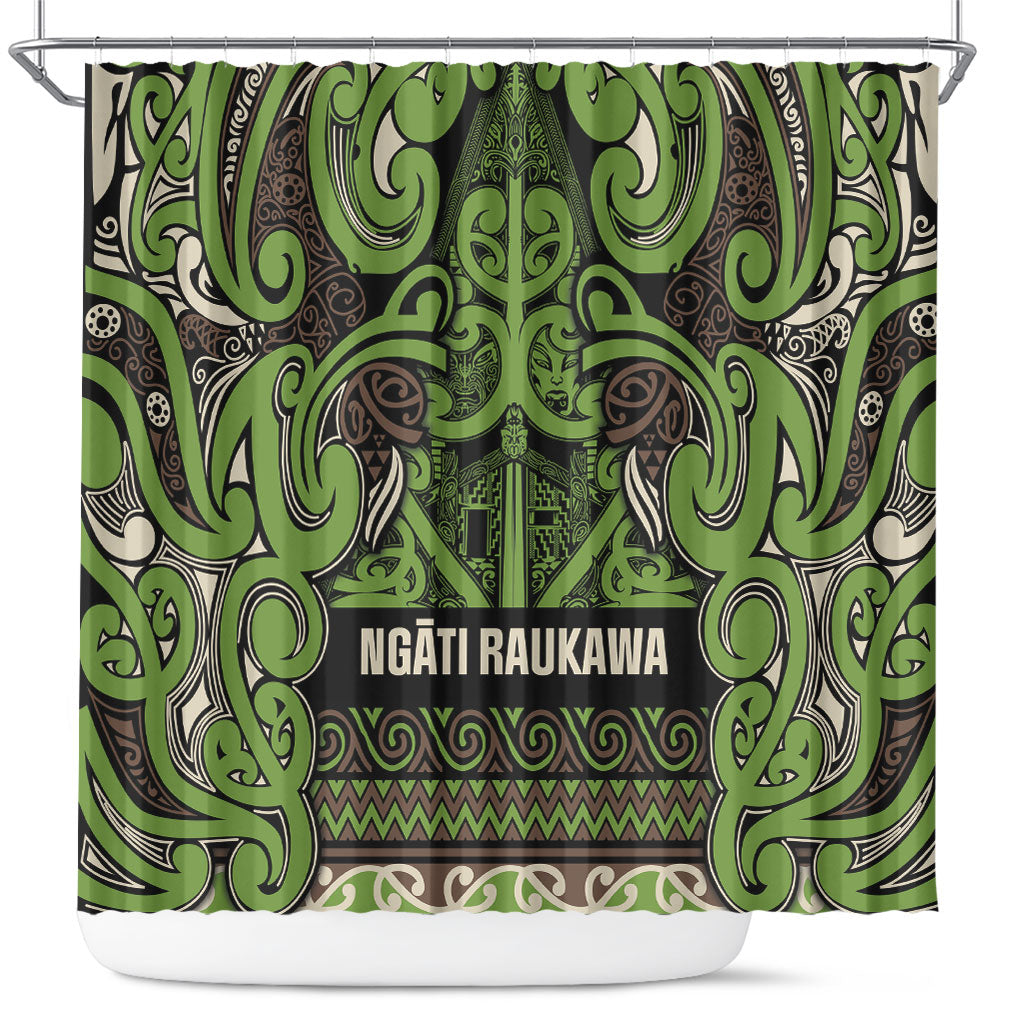 Aotearoa Iwi Ngati Raukawa Shower Curtain Maori Wharenui House Tribal Pattern LT9 Olive green - Polynesian Pride