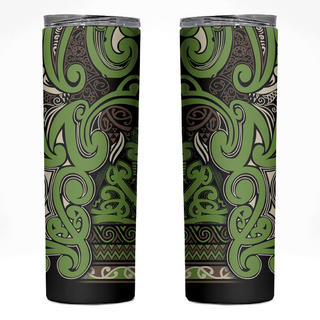 Aotearoa Iwi Ngati Raukawa Skinny Tumbler Maori Wharenui House Tribal Pattern LT9 Olive green - Polynesian Pride