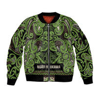 Aotearoa Iwi Ngati Raukawa Sleeve Zip Bomber Jacket Maori Wharenui House Tribal Pattern LT9 Unisex Olive green - Polynesian Pride