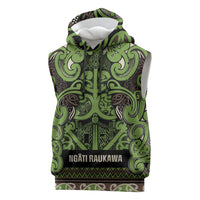 Aotearoa Iwi Ngati Raukawa Sleeveless Hoodie Maori Wharenui House Tribal Pattern LT9 Olive green - Polynesian Pride