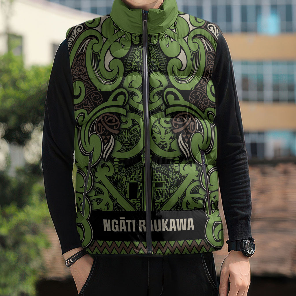 Aotearoa Iwi Ngati Raukawa Sleeveless Puffer Jacket Maori Wharenui House Tribal Pattern LT9 - Polynesian Pride