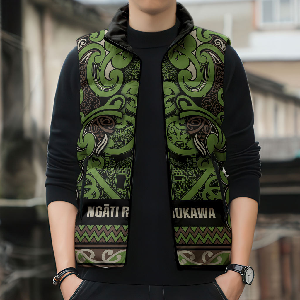 Aotearoa Iwi Ngati Raukawa Sleeveless Puffer Jacket Maori Wharenui House Tribal Pattern LT9 - Polynesian Pride