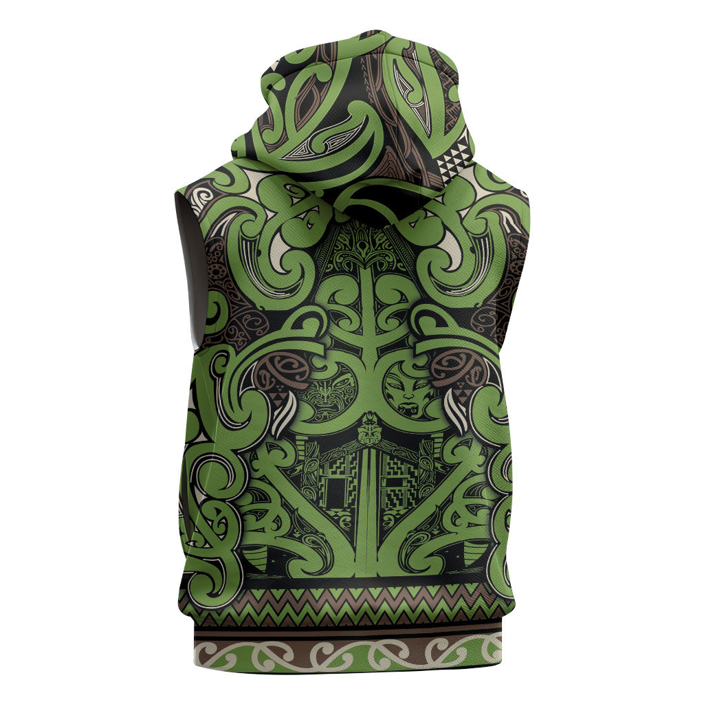 Aotearoa Iwi Ngati Raukawa Sleeveless Zip Hoodie Maori Wharenui House Tribal Pattern LT9 - Polynesian Pride
