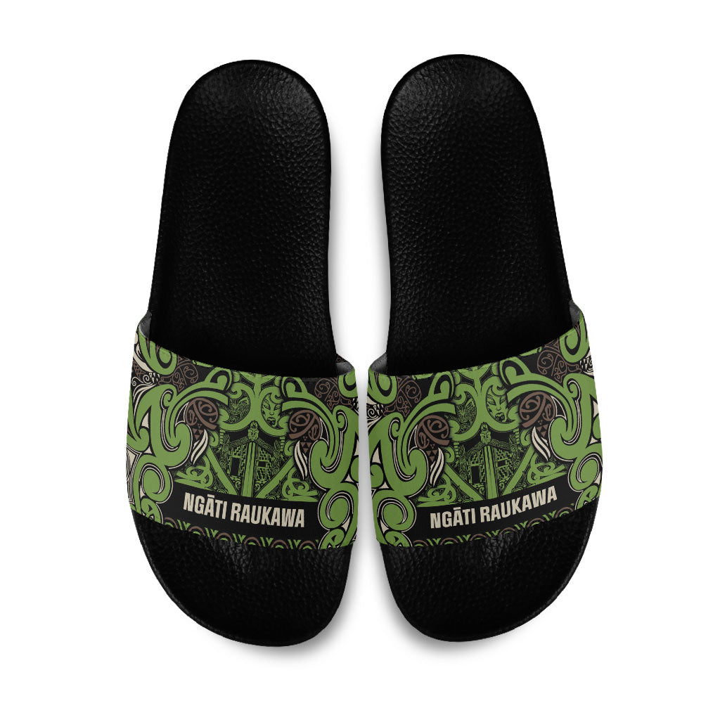 Aotearoa Iwi Ngati Raukawa Slide Sandals Maori Wharenui House Tribal Pattern LT9 Olive green - Polynesian Pride
