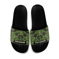 Aotearoa Iwi Ngati Raukawa Slide Sandals Maori Wharenui House Tribal Pattern LT9 Olive green - Polynesian Pride