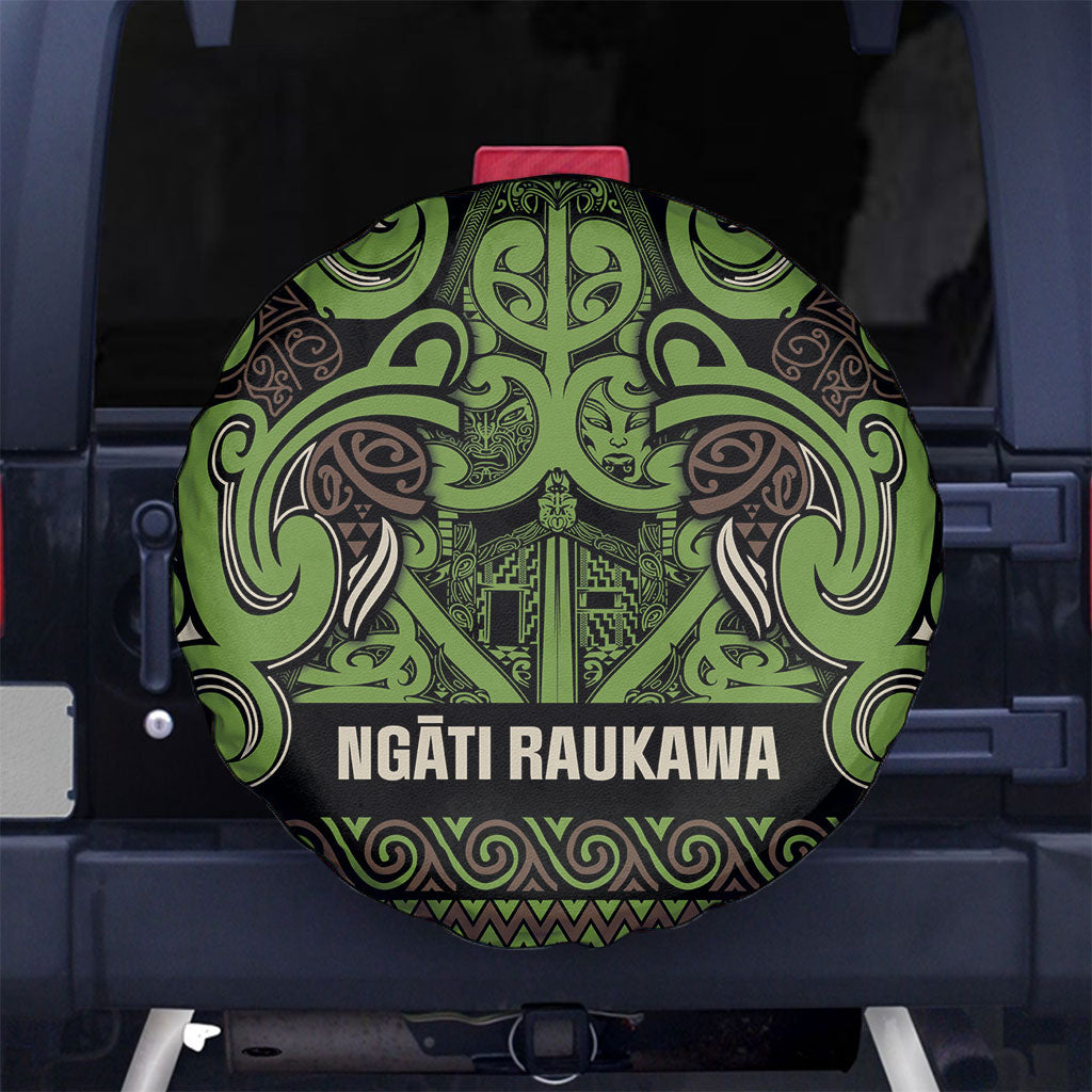 Aotearoa Iwi Ngati Raukawa Spare Tire Cover Maori Wharenui House Tribal Pattern LT9 No hole Olive green - Polynesian Pride