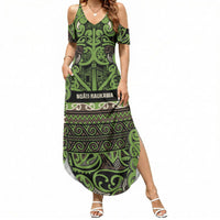Aotearoa Iwi Ngati Raukawa Summer Maxi Dress Maori Wharenui House Tribal Pattern LT9 Women Olive green - Polynesian Pride