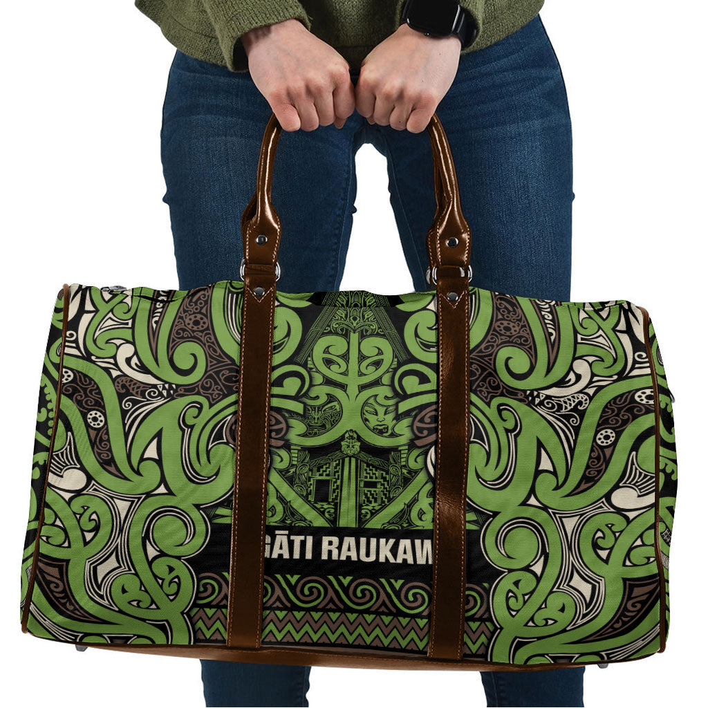 Aotearoa Iwi Ngati Raukawa Travel Bag Maori Wharenui House Tribal Pattern LT9 Olive green - Polynesian Pride
