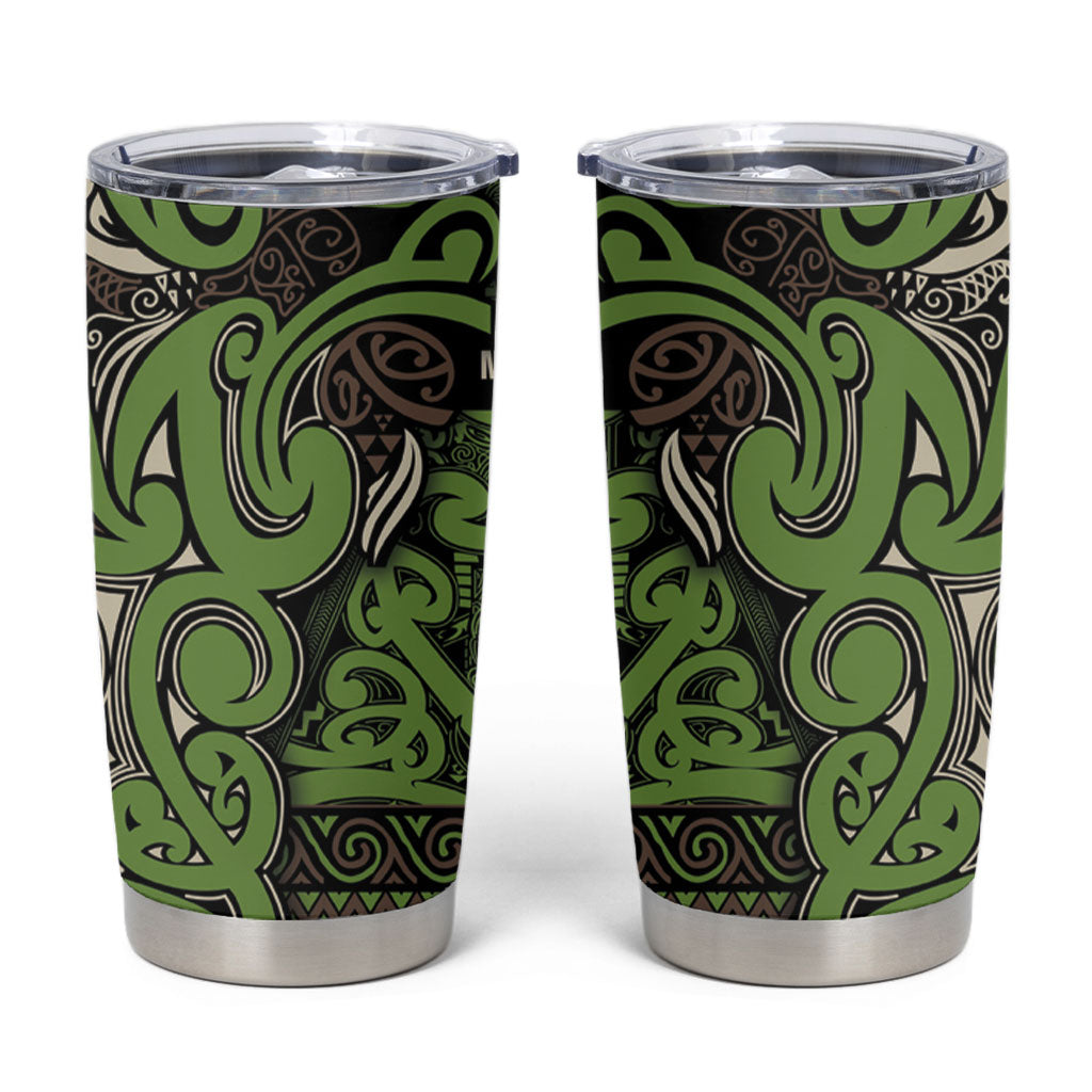 Aotearoa Iwi Ngati Raukawa Tumbler Cup Maori Wharenui House Tribal Pattern LT9 Olive green - Polynesian Pride