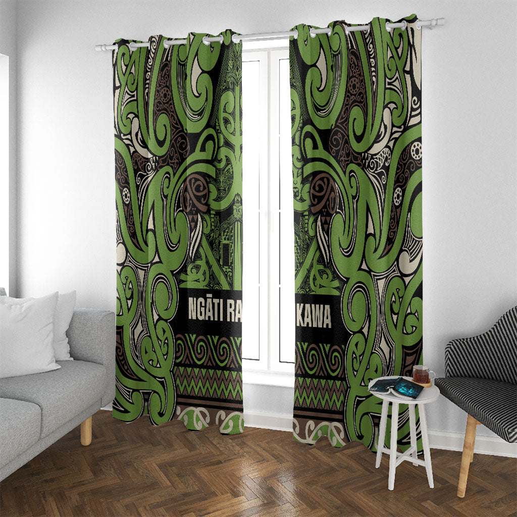 Aotearoa Iwi Ngati Raukawa Window Curtain Maori Wharenui House Tribal Pattern LT9 With Grommets Olive green - Polynesian Pride