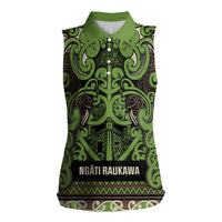 Aotearoa Iwi Ngati Raukawa Women Sleeveless Polo Shirt Maori Wharenui House Tribal Pattern LT9 Female Olive green - Polynesian Pride
