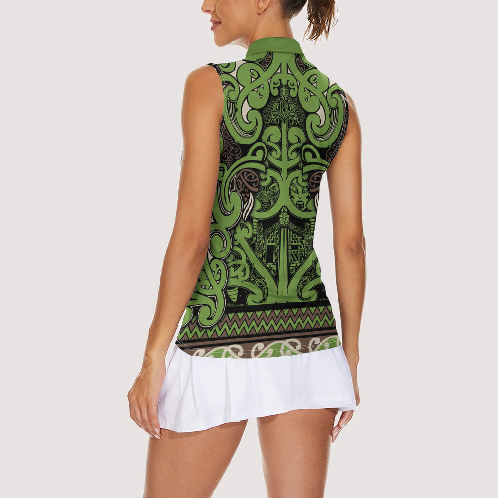 Aotearoa Iwi Ngati Raukawa Women Sleeveless Polo Shirt Maori Wharenui House Tribal Pattern LT9 - Polynesian Pride