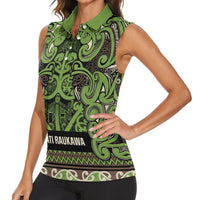 Aotearoa Iwi Ngati Raukawa Women Sleeveless Polo Shirt Maori Wharenui House Tribal Pattern LT9 - Polynesian Pride