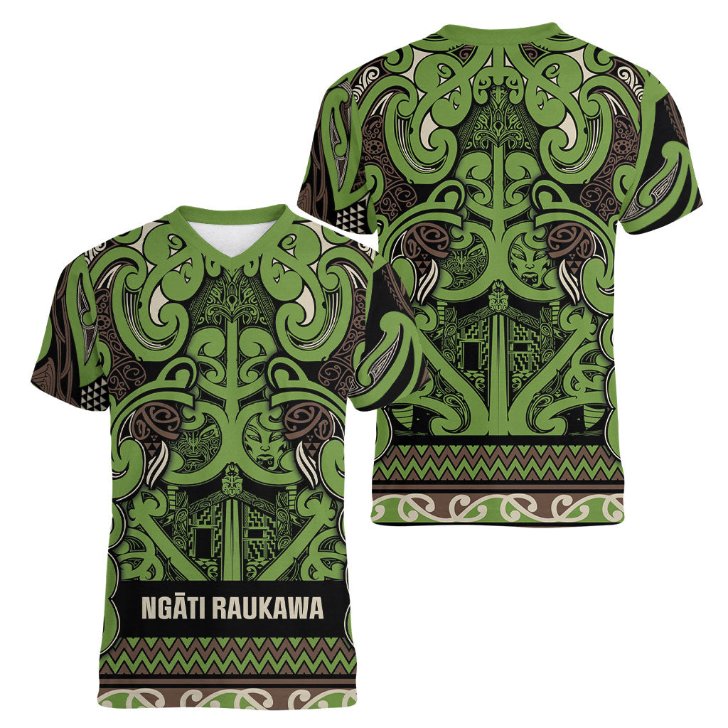Aotearoa Iwi Ngati Raukawa Women V-Neck T-Shirt Maori Wharenui House Tribal Pattern LT9 - Polynesian Pride