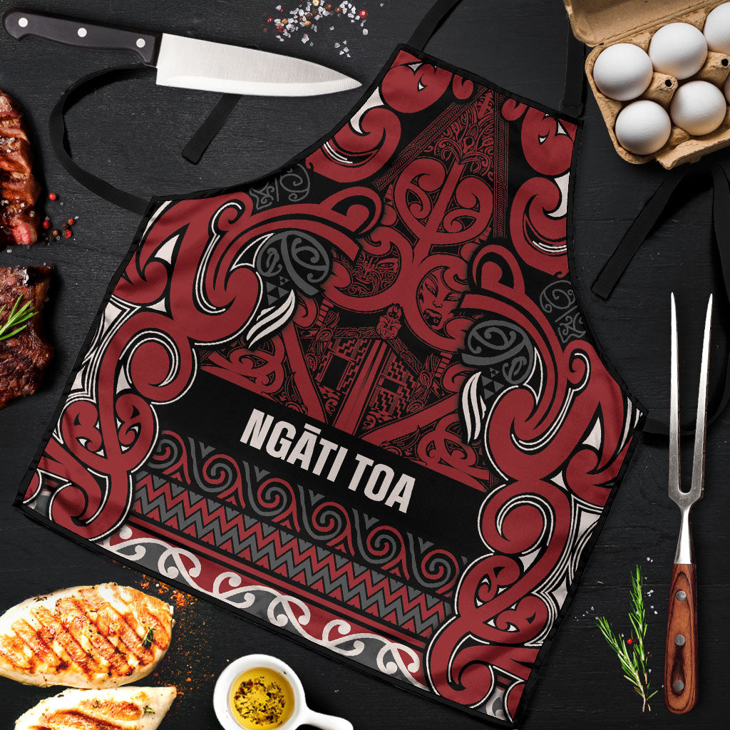 Aotearoa Iwi Ngati Toa Apron Maori Wharenui House Tribal Pattern LT9 Dark Red - Polynesian Pride