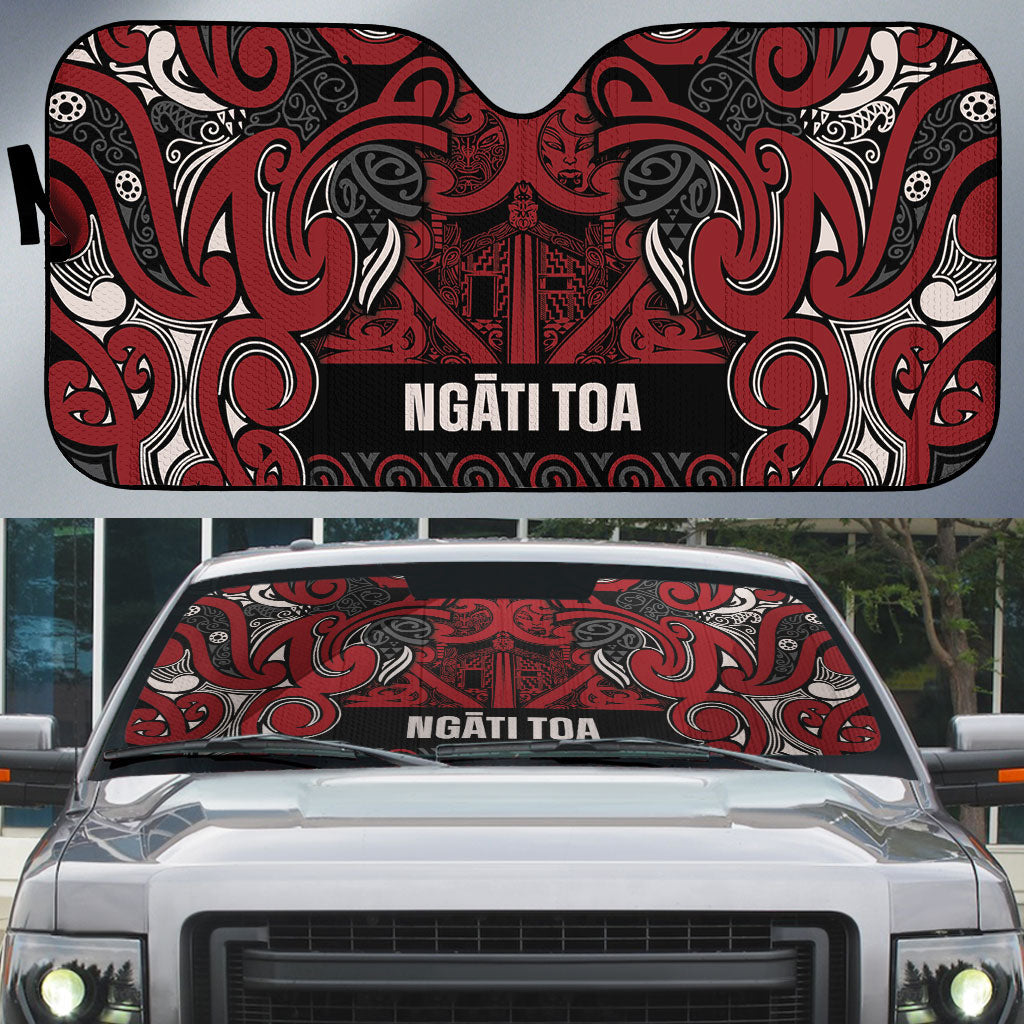 Aotearoa Iwi Ngati Toa Auto Sun Shade Maori Wharenui House Tribal Pattern LT9 Dark Red - Polynesian Pride