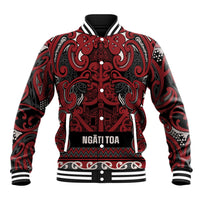 Aotearoa Iwi Ngati Toa Baseball Jacket Maori Wharenui House Tribal Pattern LT9 Unisex Dark Red - Polynesian Pride
