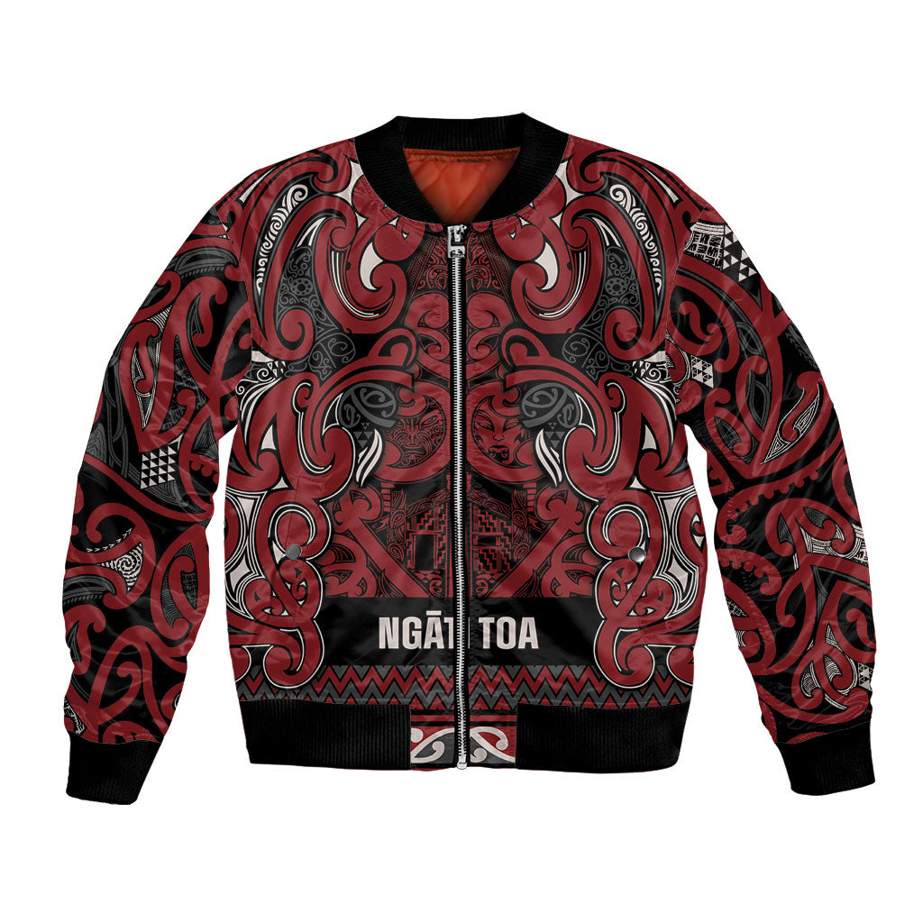 Aotearoa Iwi Ngati Toa Bomber Jacket Maori Wharenui House Tribal Pattern LT9 Unisex Dark Red - Polynesian Pride