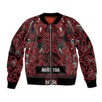 Aotearoa Iwi Ngati Toa Bomber Jacket Maori Wharenui House Tribal Pattern LT9 Unisex Dark Red - Polynesian Pride