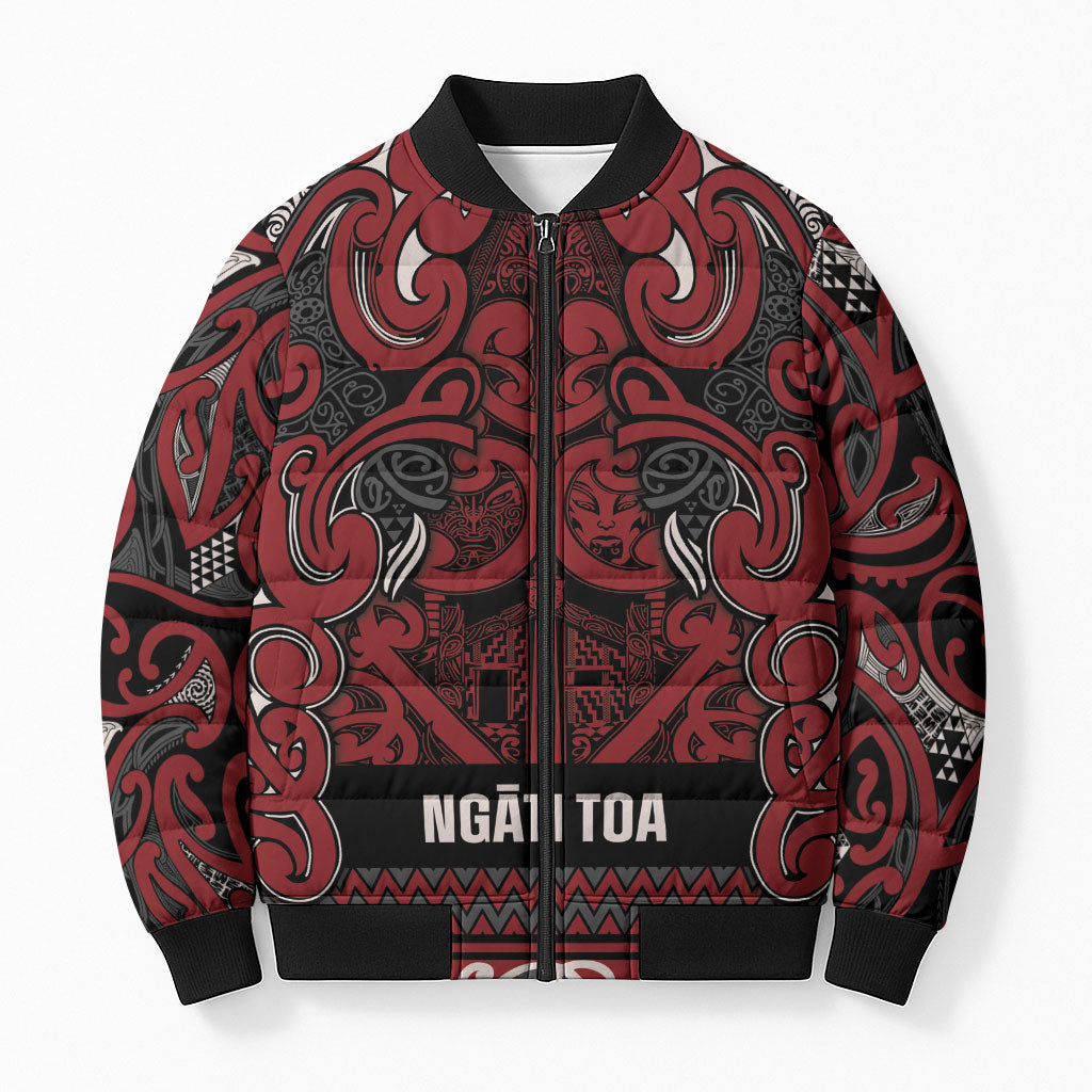 Aotearoa Iwi Ngati Toa Bomber Puffer Jacket Maori Wharenui House Tribal Pattern LT9 Unisex Dark Red - Polynesian Pride