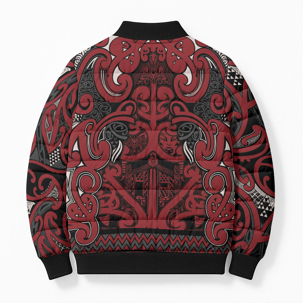 Aotearoa Iwi Ngati Toa Bomber Puffer Jacket Maori Wharenui House Tribal Pattern LT9 - Polynesian Pride