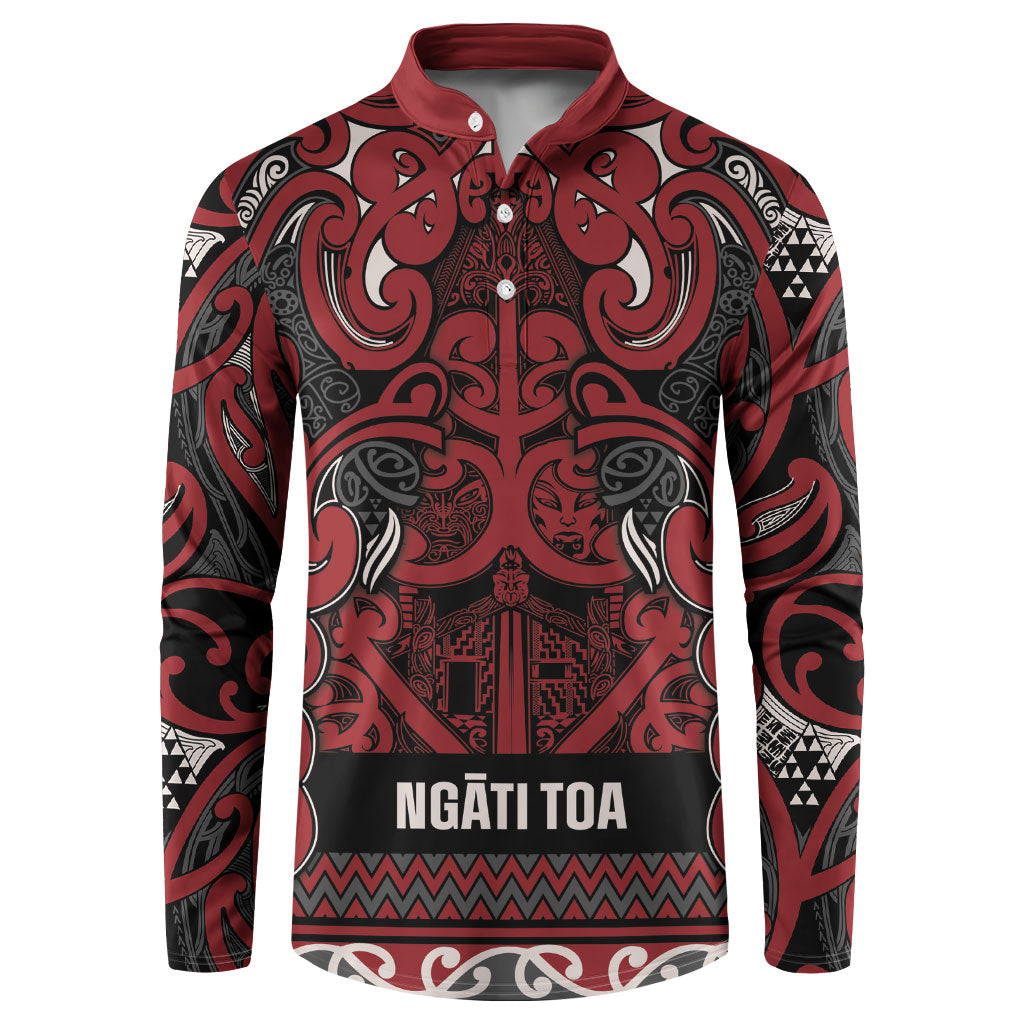 Aotearoa Iwi Ngati Toa Button Sweatshirt Maori Wharenui House Tribal Pattern LT9 Dark Red - Polynesian Pride