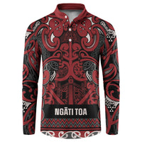 Aotearoa Iwi Ngati Toa Button Sweatshirt Maori Wharenui House Tribal Pattern LT9 Dark Red - Polynesian Pride