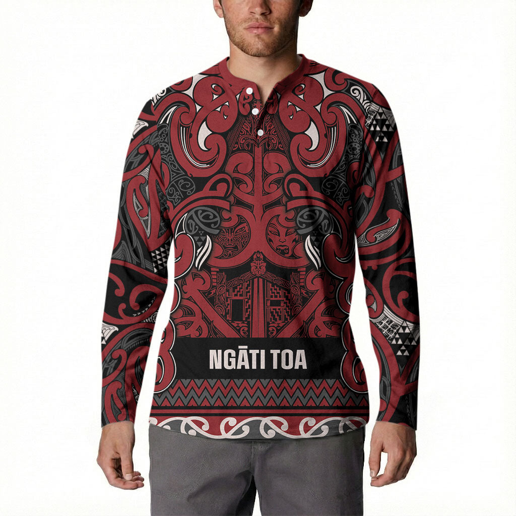 Aotearoa Iwi Ngati Toa Button Sweatshirt Maori Wharenui House Tribal Pattern LT9 - Polynesian Pride