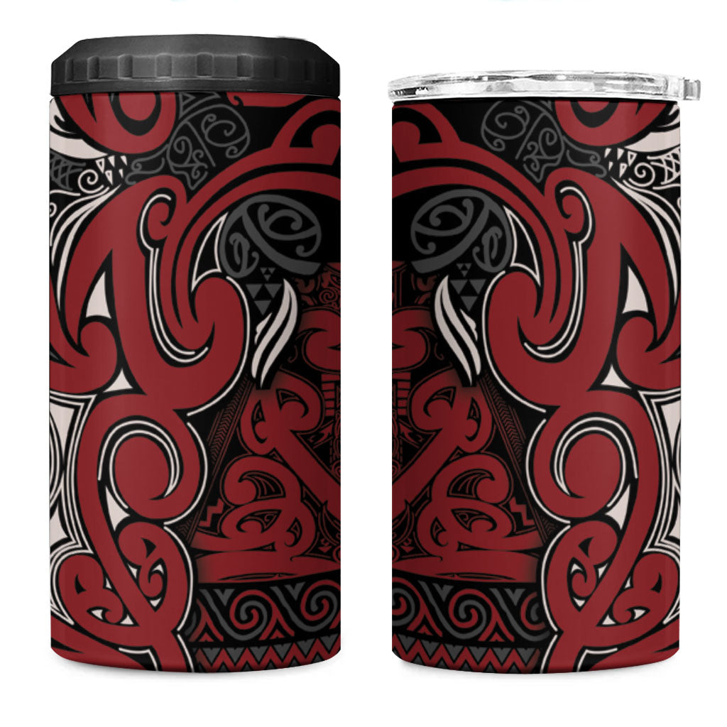 Aotearoa Iwi Ngati Toa 4 in 1 Can Cooler Tumbler Maori Wharenui House Tribal Pattern LT9 One Size: 16 oz Dark Red - Polynesian Pride