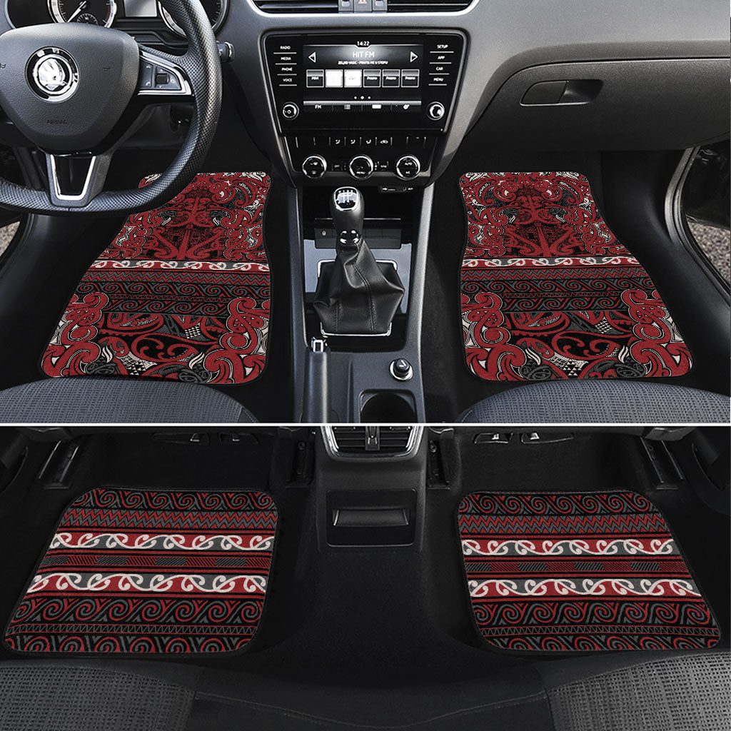 Aotearoa Iwi Ngati Toa Car Mats Maori Wharenui House Tribal Pattern LT9 Set 4pcs Dark Red - Polynesian Pride