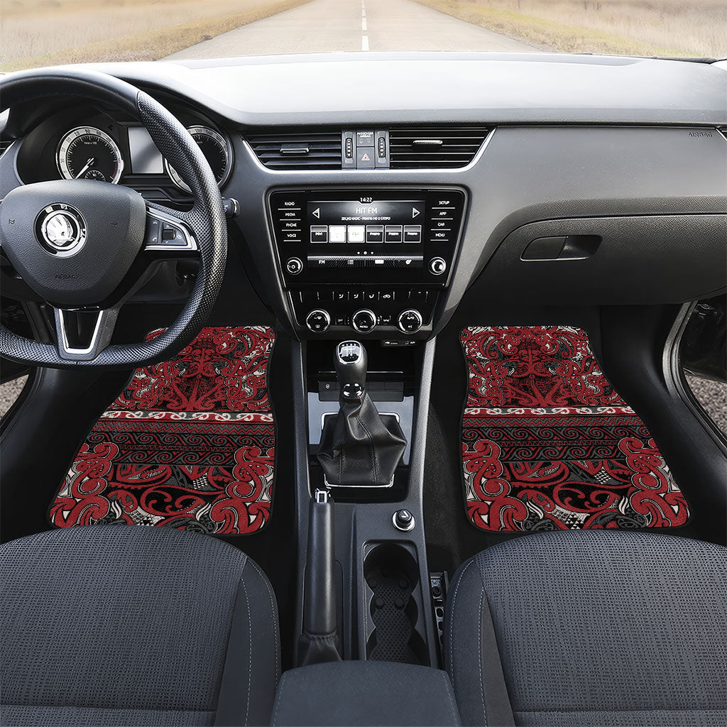 Aotearoa Iwi Ngati Toa Car Mats Maori Wharenui House Tribal Pattern LT9 Set 2pcs - Front Dark Red - Polynesian Pride