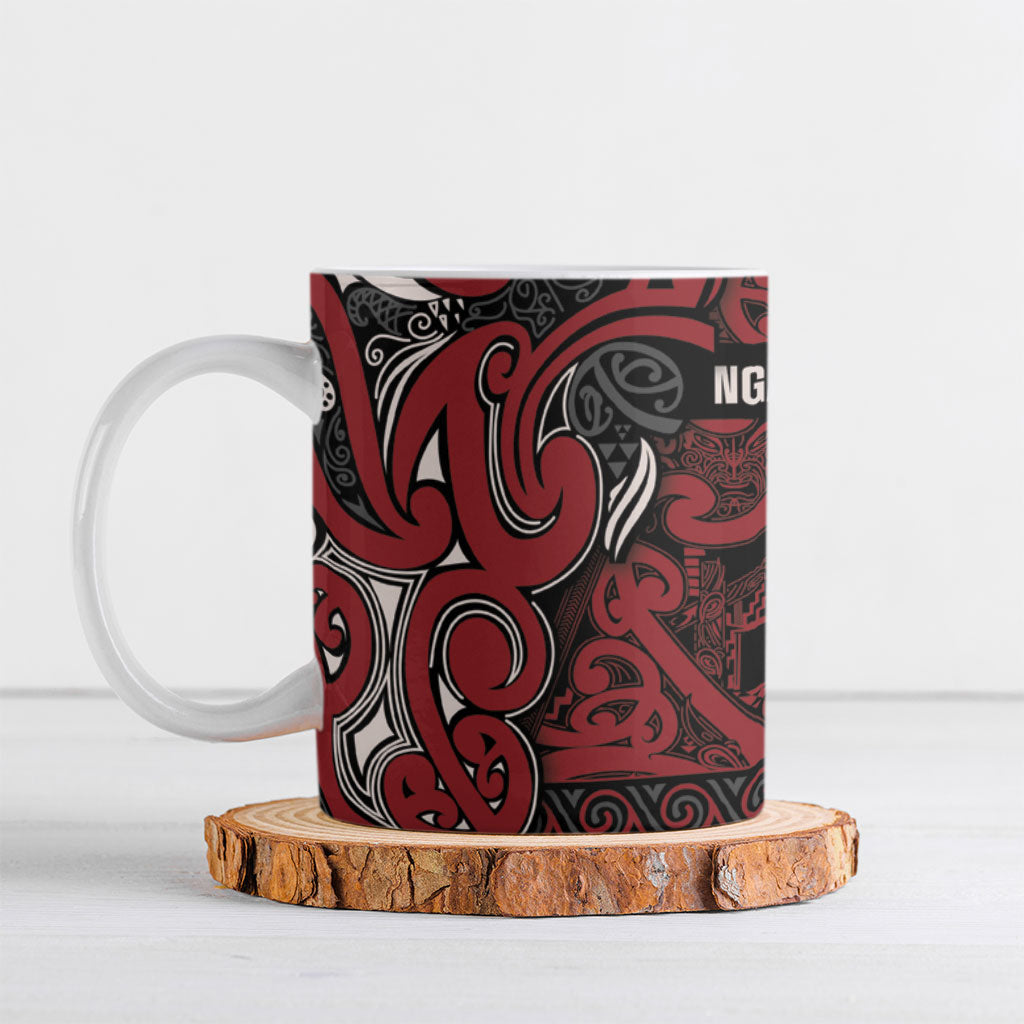 Aotearoa Iwi Ngati Toa Ceramic Mug Maori Wharenui House Tribal Pattern LT9 Dark Red - Polynesian Pride
