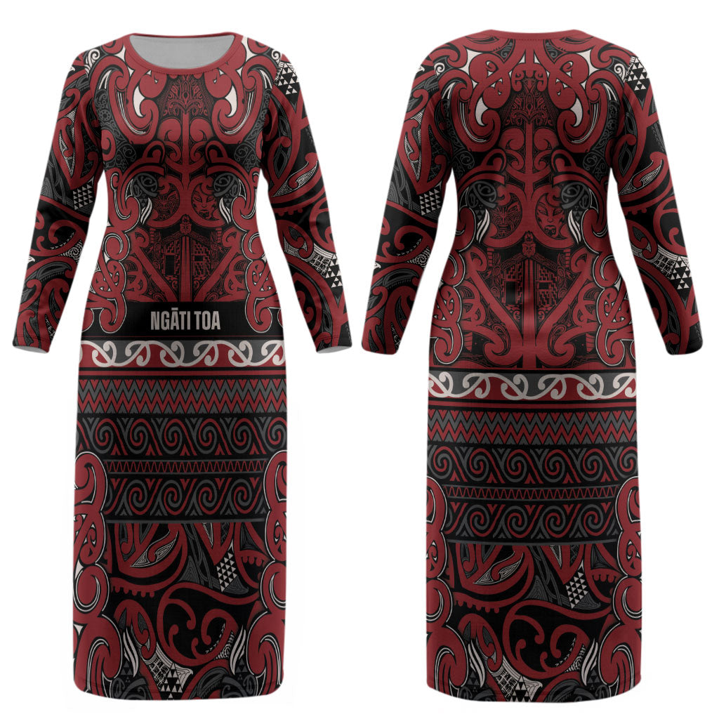 Aotearoa Iwi Ngati Toa Couples Matching Long Sleeve Bodycon Dress and Long Sleeve Button Shirt Maori Wharenui House Tribal Pattern LT9 - Polynesian Pride