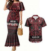 Aotearoa Iwi Ngati Toa Couples Matching Mermaid Dress and Hawaiian Shirt Maori Wharenui House Tribal Pattern LT9 Dark Red - Polynesian Pride