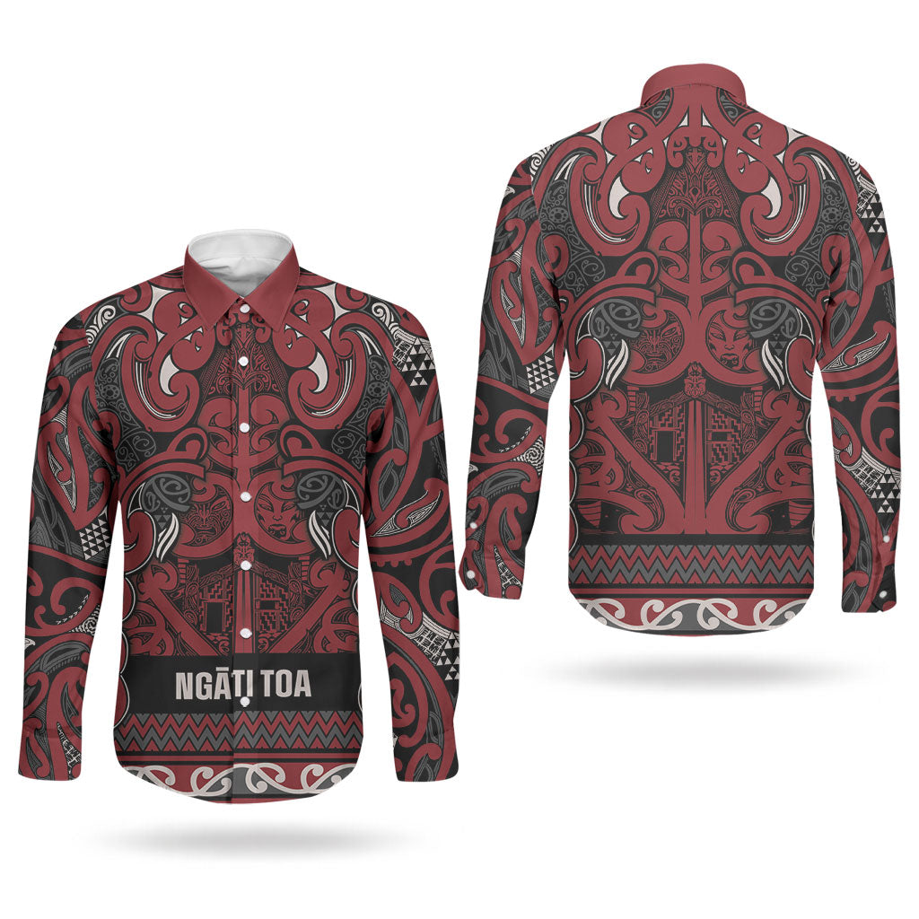 Aotearoa Iwi Ngati Toa Couples Matching Off Shoulder Maxi Dress and Long Sleeve Button Shirt Maori Wharenui House Tribal Pattern LT9 - Polynesian Pride