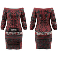 Aotearoa Iwi Ngati Toa Couples Matching Off The Shoulder Long Sleeve Dress and Long Sleeve Button Shirt Maori Wharenui House Tribal Pattern LT9 - Polynesian Pride