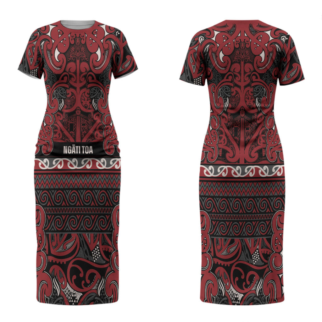 Aotearoa Iwi Ngati Toa Couples Matching Short Sleeve Bodycon Dress and Long Sleeve Button Shirt Maori Wharenui House Tribal Pattern LT9 - Polynesian Pride