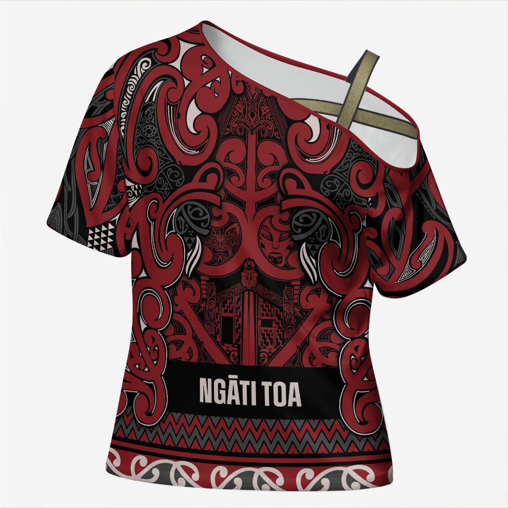 Aotearoa Iwi Ngati Toa Cross Shoulder Shirt Maori Wharenui House Tribal Pattern LT9 Female Dark Red - Polynesian Pride