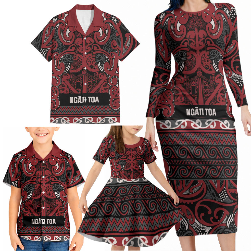 Aotearoa Iwi Ngati Toa Family Matching Long Sleeve Bodycon Dress and Hawaiian Shirt Maori Wharenui House Tribal Pattern LT9 - Polynesian Pride