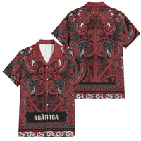 Aotearoa Iwi Ngati Toa Family Matching Mermaid Dress and Hawaiian Shirt Maori Wharenui House Tribal Pattern LT9 Dad's Shirt - Short Sleeve Dark Red - Polynesian Pride