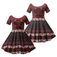 Aotearoa Iwi Ngati Toa Family Matching Mermaid Dress and Hawaiian Shirt Maori Wharenui House Tribal Pattern LT9 Daughter's Dress Dark Red - Polynesian Pride