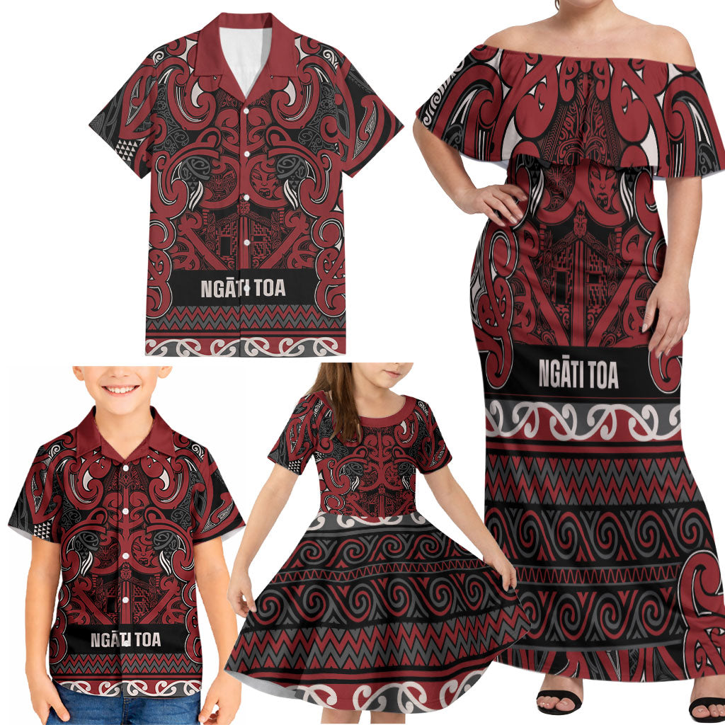 Aotearoa Iwi Ngati Toa Family Matching Off Shoulder Maxi Dress and Hawaiian Shirt Maori Wharenui House Tribal Pattern LT9 - Polynesian Pride