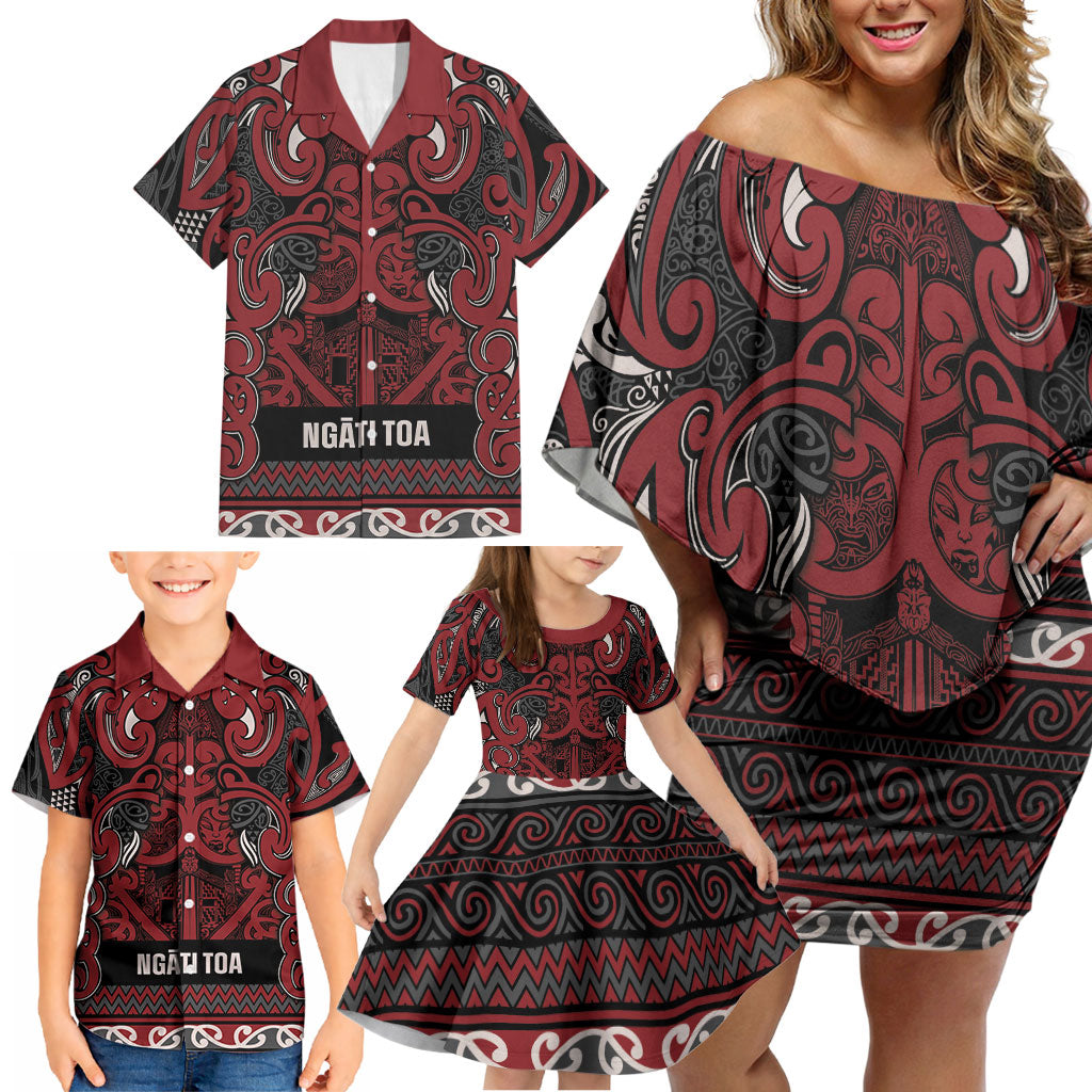 Aotearoa Iwi Ngati Toa Family Matching Off Shoulder Short Dress and Hawaiian Shirt Maori Wharenui House Tribal Pattern LT9 - Polynesian Pride