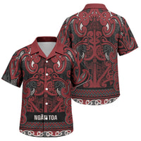 Aotearoa Iwi Ngati Toa Family Matching Off Shoulder Short Dress and Hawaiian Shirt Maori Wharenui House Tribal Pattern LT9 Son's Shirt Dark Red - Polynesian Pride