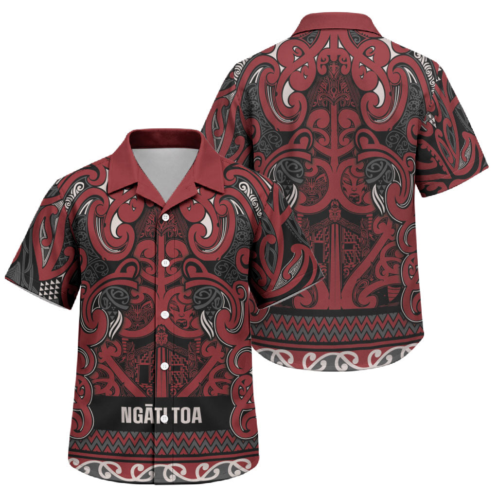 Aotearoa Iwi Ngati Toa Family Matching Puletasi and Hawaiian Shirt Maori Wharenui House Tribal Pattern LT9 Son's Shirt Dark Red - Polynesian Pride