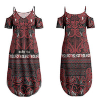 Aotearoa Iwi Ngati Toa Family Matching Summer Maxi Dress and Hawaiian Shirt Maori Wharenui House Tribal Pattern LT9 Mom's Dress Dark Red - Polynesian Pride